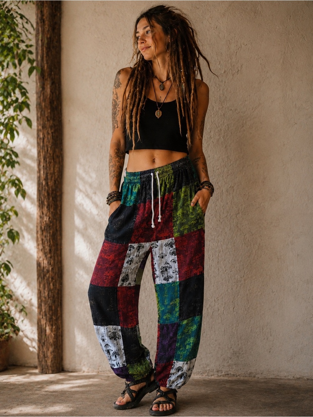 100% Cotton Mushroom Patchwork Harem Pants Made in Nepal Boho Hippie